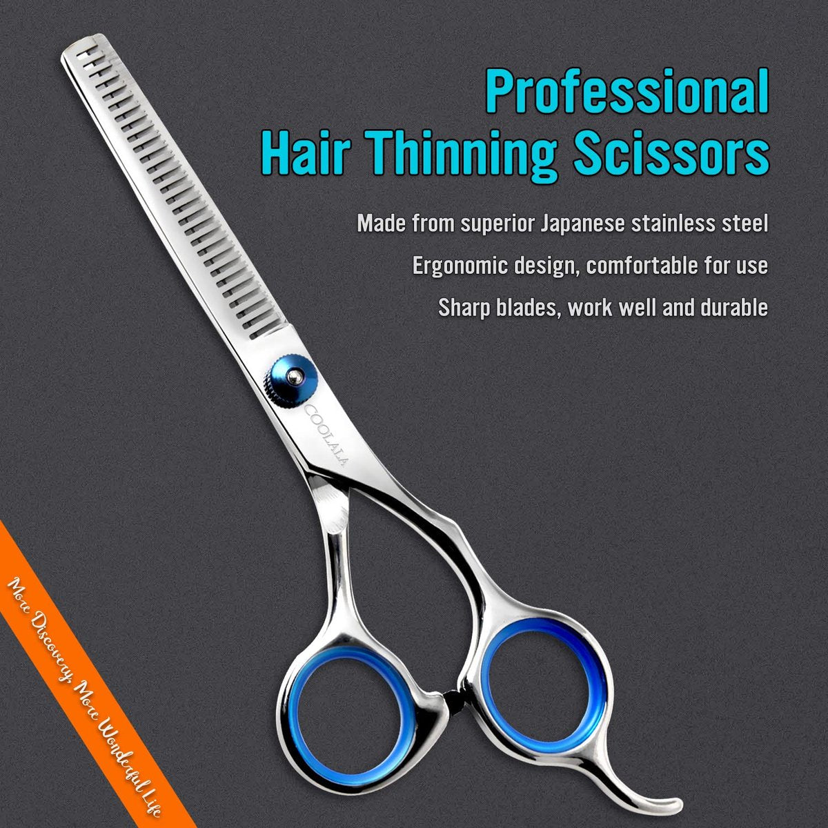 COOLALA Professional Stainless Steel Hair Cutting Scissors & Thinning Shears - 6.5 Inch for Salon, Barber, Home Use - görsel 3