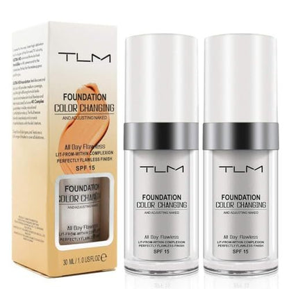 TLM Colour Changing Foundation 2-Pack – Flawless Self-Adjusting Liquid Foundation with SPF15, Non-Greasy, Long Lasting