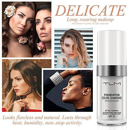 TLM Colour Changing Foundation 2-Pack – Flawless Self-Adjusting Liquid Foundation with SPF15, Non-Greasy, Long Lasting