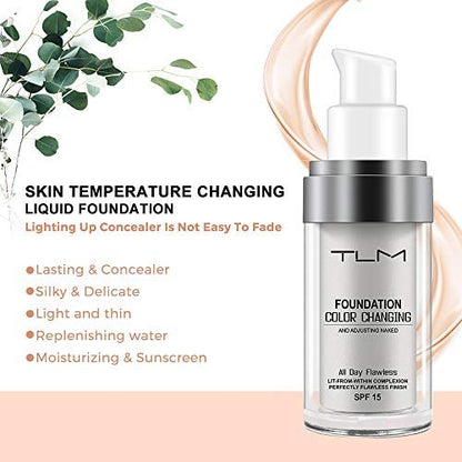 TLM Colour Changing Foundation 2-Pack – Flawless Self-Adjusting Liquid Foundation with SPF15, Non-Greasy, Long Lasting