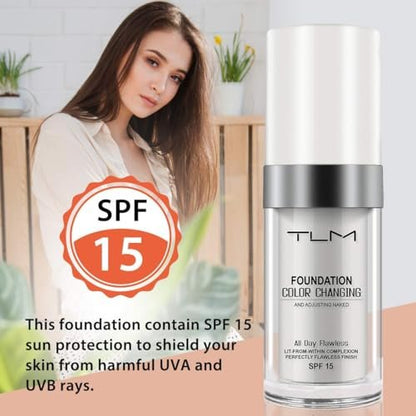 TLM Colour Changing Foundation 2-Pack – Flawless Self-Adjusting Liquid Foundation with SPF15, Non-Greasy, Long Lasting