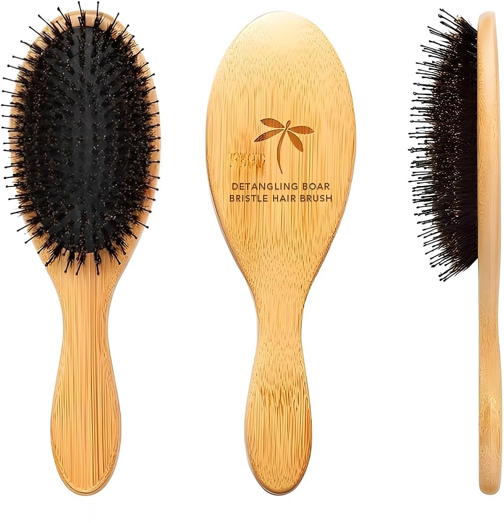 Belula Boar Bristle Hair Brush – Natural Bamboo & Boar Bristle Detangler for Women and Men, Ideal for Curly, Thick, Fine, or Long Hair - görsel 1