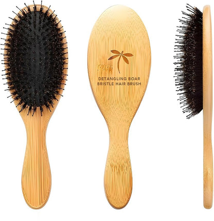 Belula Boar Bristle Hair Brush – Natural Bamboo & Boar Bristle Detangler for Women and Men, Ideal for Curly, Thick, Fine, or Long Hair
