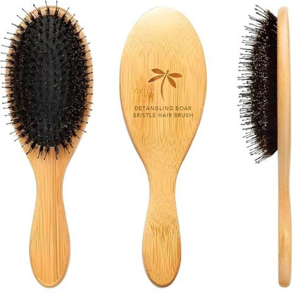 Belula Boar Bristle Hair Brush – Natural Bamboo & Boar Bristle Detangler for Women and Men, Ideal for Curly, Thick, Fine, or Long Hair