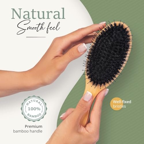 Belula Boar Bristle Hair Brush – Natural Bamboo & Boar Bristle Detangler for Women and Men, Ideal for Curly, Thick, Fine, or Long Hair - görsel 8