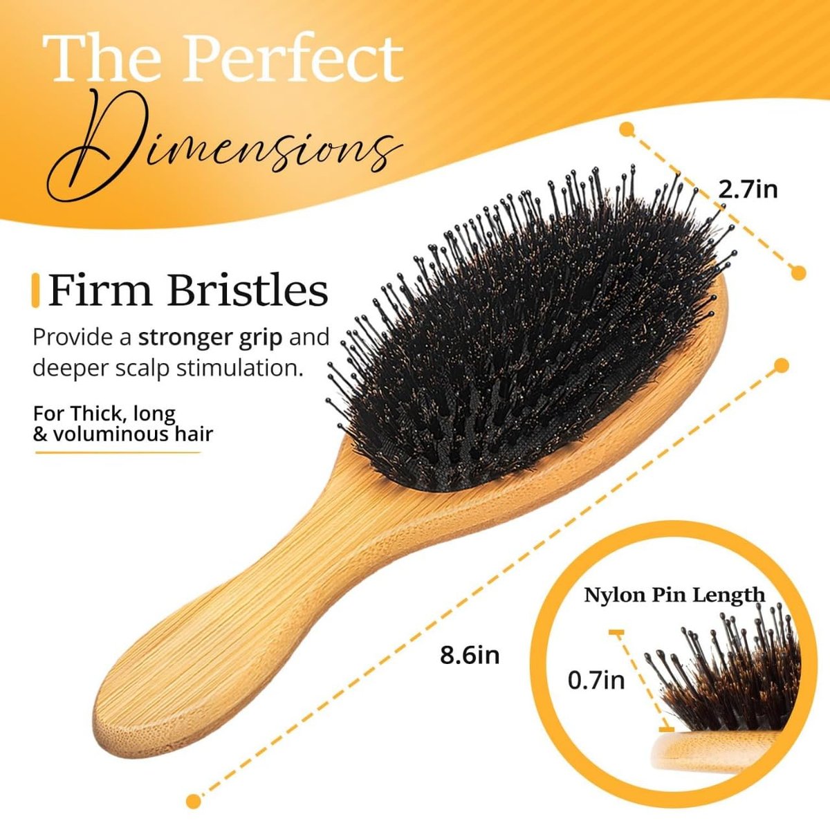 Belula Boar Bristle Hair Brush – Natural Bamboo & Boar Bristle Detangler for Women and Men, Ideal for Curly, Thick, Fine, or Long Hair - görsel 14