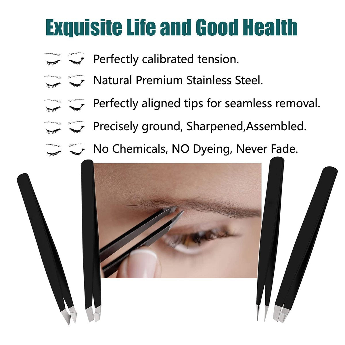 LUDOUPIER Precision Tweezers Set – 4+1 Piece Professional Stainless Steel Tweezers with Travel Case for Eyebrow, Facial & Ingrown Hair Removal – Anti-Rust, Multi-Purpose for Women & Men - görsel 3