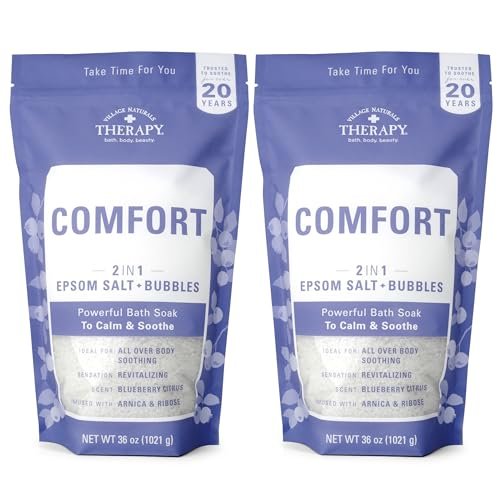 Village Naturals Therapy Comfort Foaming Bath Soak - Blueberry Citrus Scent, 36 oz (Pack of 2) - Relaxing Bubble Bath for Adults Avelisse