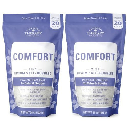 Village Naturals Therapy Comfort Foaming Bath Soak - Blueberry Citrus Scent, 36 oz (Pack of 2) - Relaxing Bubble Bath for Adults Avelisse