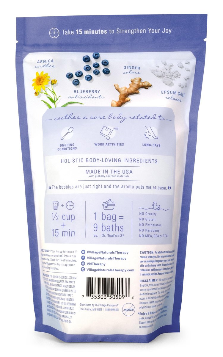 Village Naturals Therapy Comfort Foaming Bath Soak - Blueberry Citrus Scent, 36 oz (Pack of 2) - Relaxing Bubble Bath for Adults Avelisse