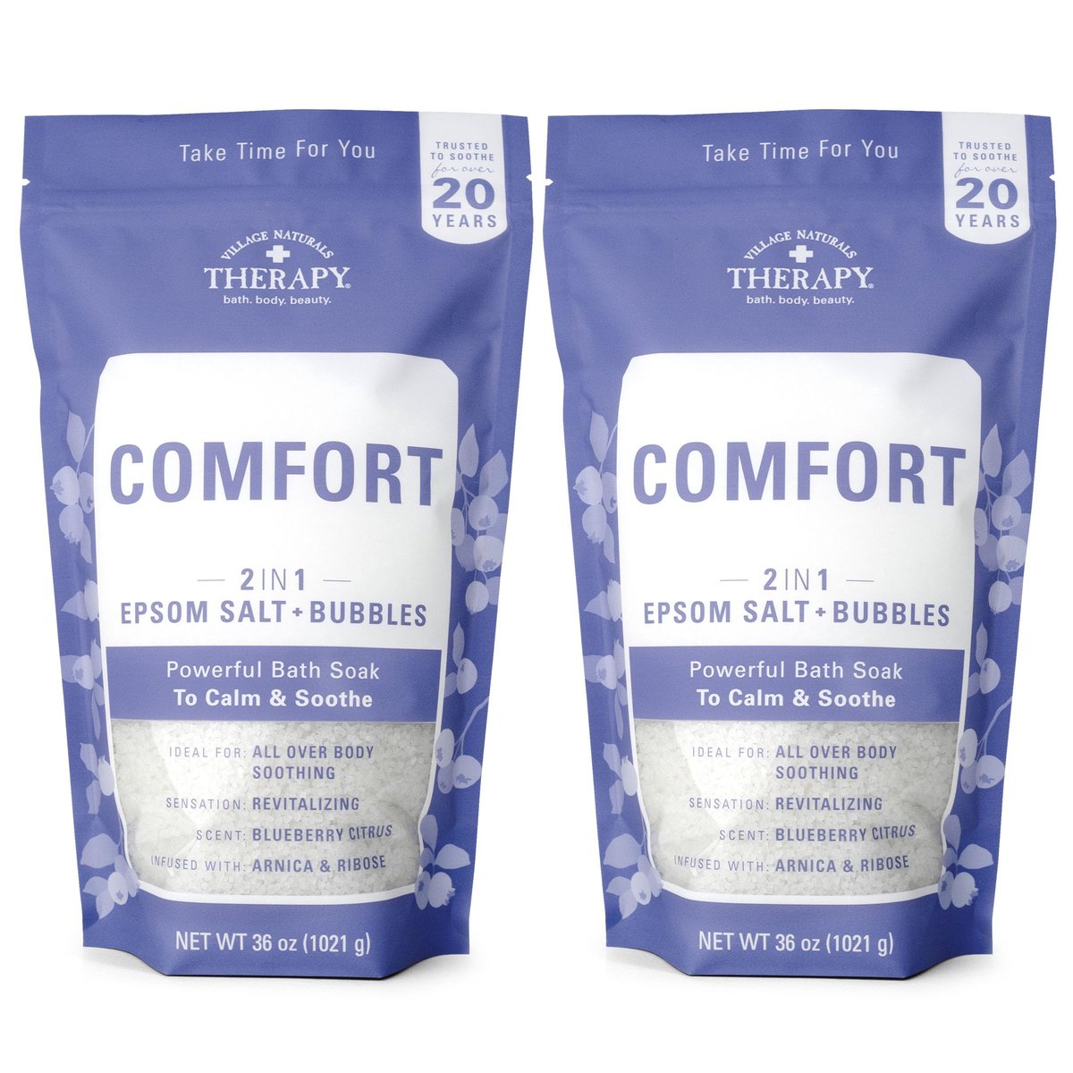 Village Naturals Therapy Comfort Foaming Bath Soak - Blueberry Citrus Scent, 36 oz (Pack of 2) - Relaxing Bubble Bath for Adults Avelisse