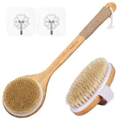 TEMEAYE Dry Brushing Body Brush Set – Wooden Handle with Medium Strength Natural Bristles for Gentle Exfoliation, Lymphatic Drainage & Softer Skin (2 Piece Set) Avelisse
