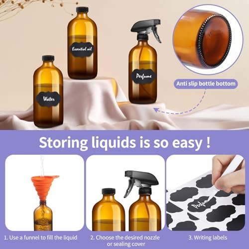 Sietpoek 9-Pack Glass Spray Bottles 16oz - Empty Amber Refillable Containers for Essential Oils, Cleaning, Aromatherapy Avelisse