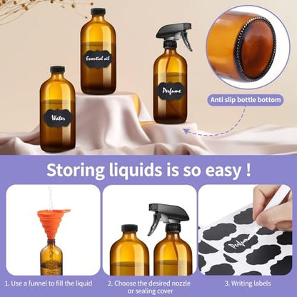 Sietpoek 9-Pack Glass Spray Bottles 16oz - Empty Amber Refillable Containers for Essential Oils, Cleaning, Aromatherapy Avelisse