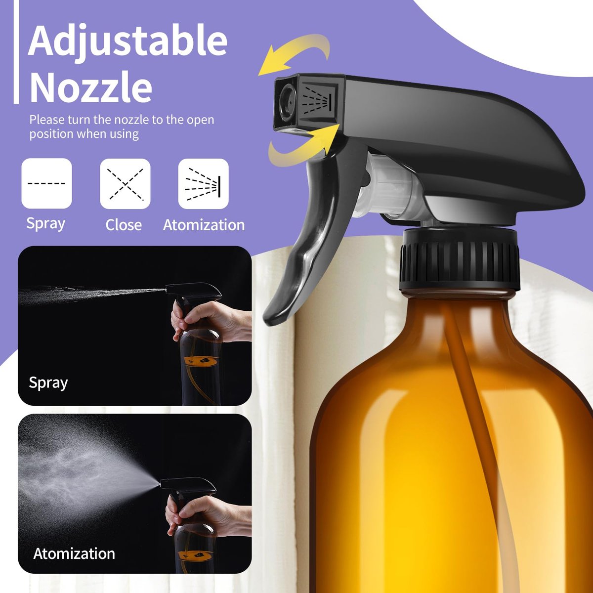 Sietpoek 9-Pack Glass Spray Bottles 16oz - Empty Amber Refillable Containers for Essential Oils, Cleaning, Aromatherapy Avelisse