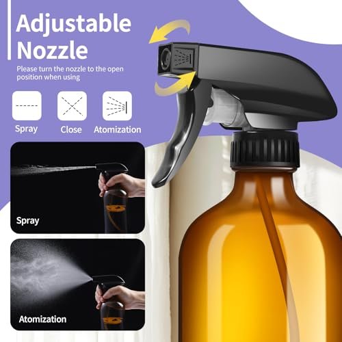 Sietpoek 9-Pack Glass Spray Bottles 16oz - Empty Amber Refillable Containers for Essential Oils, Cleaning, Aromatherapy Avelisse