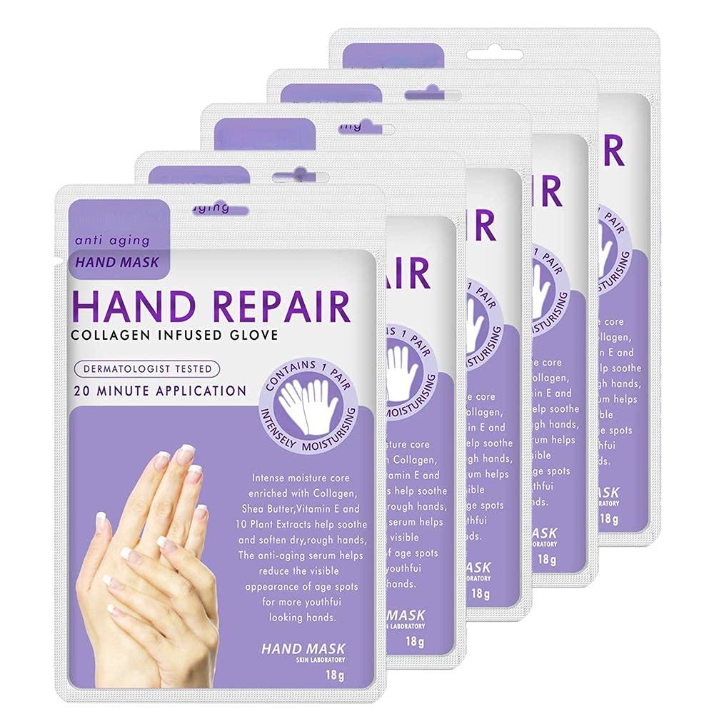5 Pairs Hands Moisturizing Gloves – Hand Skin Repair Renew Mask with Collagen, Vitamins & Natural Plant Extracts for Dry, Aging, Cracked Hands - görsel 1