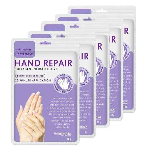 5 Pairs Hands Moisturizing Gloves – Hand Skin Repair Renew Mask with Collagen, Vitamins & Natural Plant Extracts for Dry, Aging, Cracked Hands - görsel 2