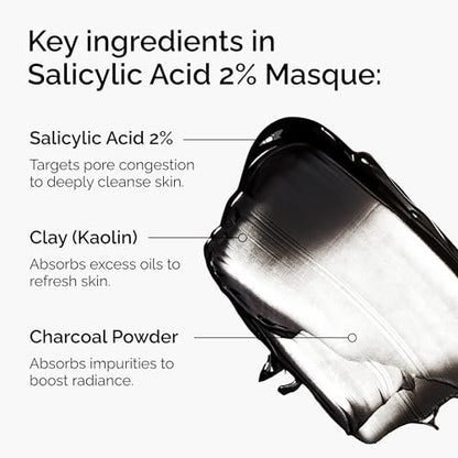 The Ordinary Salicylic Acid 2% Masque - Clarifying Charcoal & Clay Mask for Blemish-Prone Skin, 1.7 Fl Oz