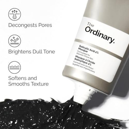 The Ordinary Salicylic Acid 2% Masque - Clarifying Charcoal & Clay Mask for Blemish-Prone Skin, 1.7 Fl Oz