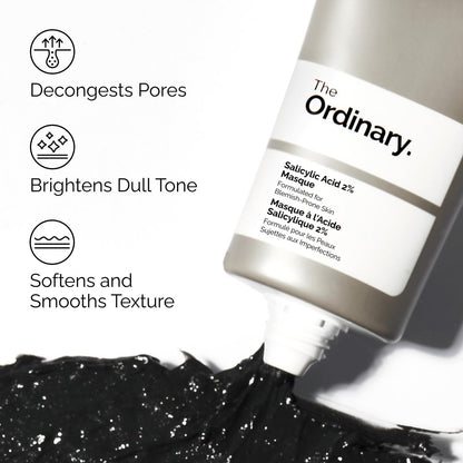 The Ordinary Salicylic Acid 2% Masque - Clarifying Charcoal & Clay Mask for Blemish-Prone Skin, 1.7 Fl Oz