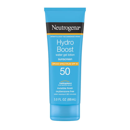 Neutrogena Hydro Boost Water Gel Sunscreen SPF 50, Oil-Free Hydrating & Water-Resistant Face & Body Sunscreen Lotion, Non-Greasy, Broad Spectrum, Lightweight Moisturizer, 3 fl oz