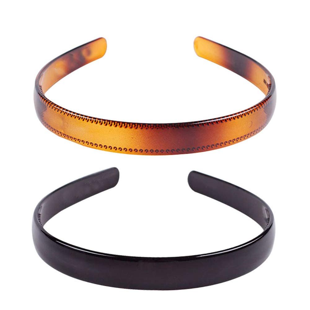 Set of 2 Simple Fashion Plastic Headbands – Fine Tooth Hairbands for Women & Girls (Black + Brown) - görsel 1