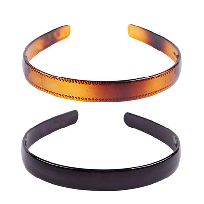 Set of 2 Simple Fashion Plastic Headbands – Fine Tooth Hairbands for Women & Girls (Black + Brown)