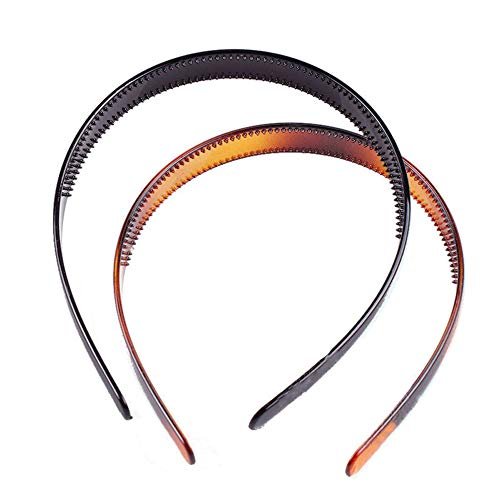 Set of 2 Simple Fashion Plastic Headbands – Fine Tooth Hairbands for Women & Girls (Black + Brown) - görsel 8
