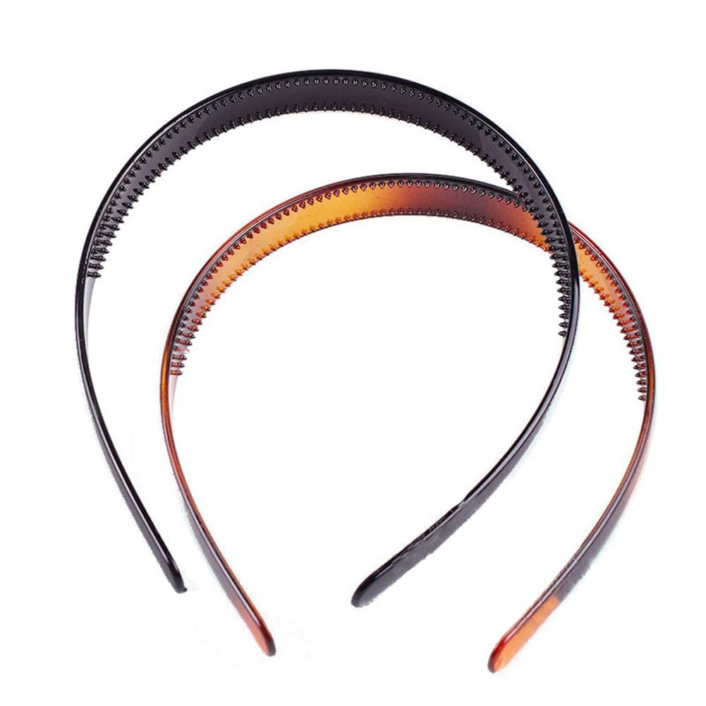 Set of 2 Simple Fashion Plastic Headbands – Fine Tooth Hairbands for Women & Girls (Black + Brown) - görsel 7