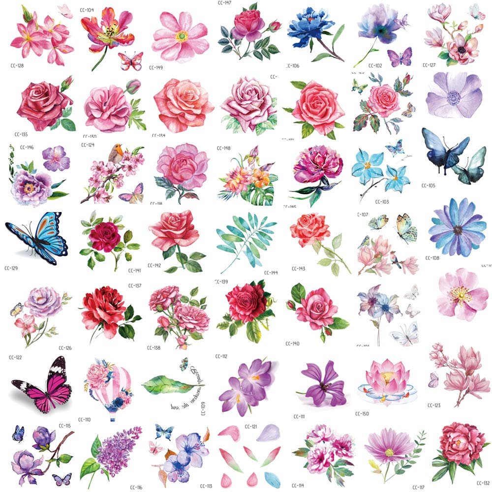 Konsait 50 Sheets Flower Temporary Tattoos for Women, Teens, Girls – Waterproof Body Art Stickers with Butterflies, Lotus, Cherry Blossoms, and More - görsel 15