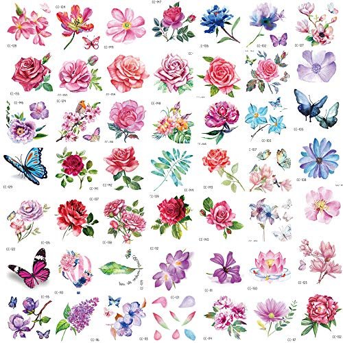 Konsait 50 Sheets Flower Temporary Tattoos for Women, Teens, Girls – Waterproof Body Art Stickers with Butterflies, Lotus, Cherry Blossoms, and More - görsel 16
