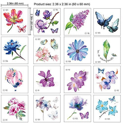 Konsait 50 Sheets Flower Temporary Tattoos for Women, Teens, Girls – Waterproof Body Art Stickers with Butterflies, Lotus, Cherry Blossoms, and More
