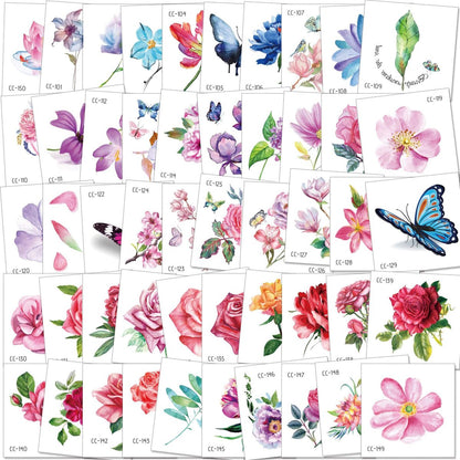 Konsait 50 Sheets Flower Temporary Tattoos for Women, Teens, Girls – Waterproof Body Art Stickers with Butterflies, Lotus, Cherry Blossoms, and More