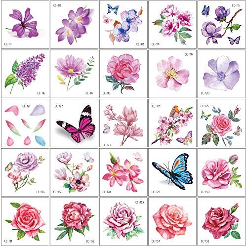 Konsait 50 Sheets Flower Temporary Tattoos for Women, Teens, Girls – Waterproof Body Art Stickers with Butterflies, Lotus, Cherry Blossoms, and More - görsel 6
