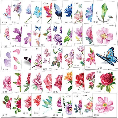 Konsait 50 Sheets Flower Temporary Tattoos for Women, Teens, Girls – Waterproof Body Art Stickers with Butterflies, Lotus, Cherry Blossoms, and More - görsel 2
