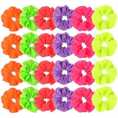 24 Pcs Neon Scrunchies for Hair - 80s Neon Hair Accessories for Women, Solid Color Ponytail Scrunchy Bands Avelisse