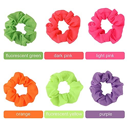 24 Pcs Neon Scrunchies for Hair - 80s Neon Hair Accessories for Women, Solid Color Ponytail Scrunchy Bands Avelisse