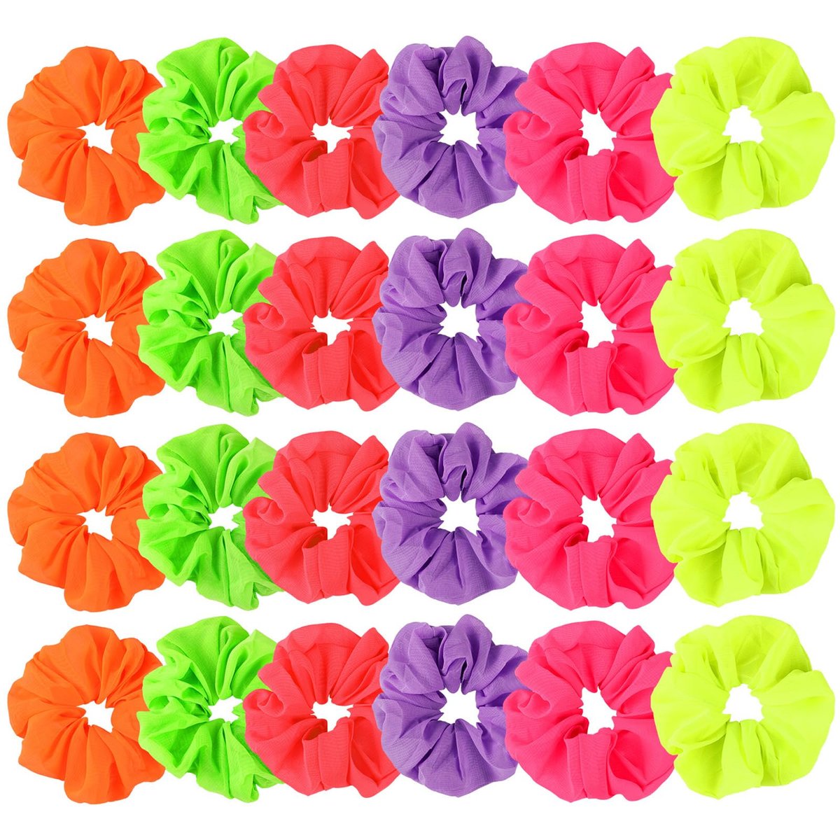 24 Pcs Neon Scrunchies for Hair - 80s Neon Hair Accessories for Women, Solid Color Ponytail Scrunchy Bands Avelisse