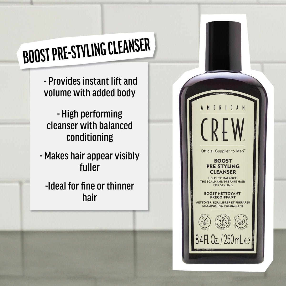 American Crew Boost Shampoo for Fine & Thin Hair – Instantly Volumizing Formula, Adds Volume, Lift & Shine, Vegan, 8.4 fl oz Avelisse