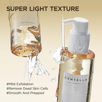 SKIN1004 Madagascar Centella Light Cleansing Oil - 6.76 fl.oz (200ml) Gentle Korean Oil Cleanser for Face, Double Cleansing Avelisse
