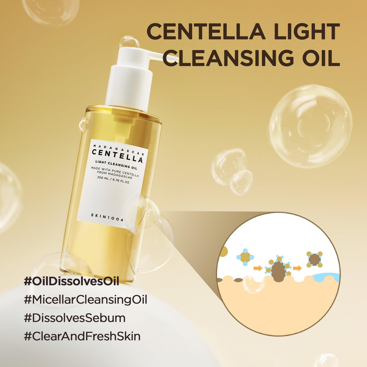 SKIN1004 Madagascar Centella Light Cleansing Oil - 6.76 fl.oz (200ml) Gentle Korean Oil Cleanser for Face, Double Cleansing Avelisse