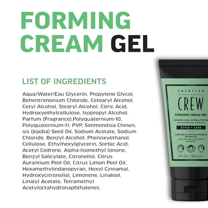 AMERICAN CREW Forming Cream Gel - Hybrid Curl Defining Hair Cream for Men, Medium Hold with Anti-Frizz Protection, 5 fl oz Avelisse