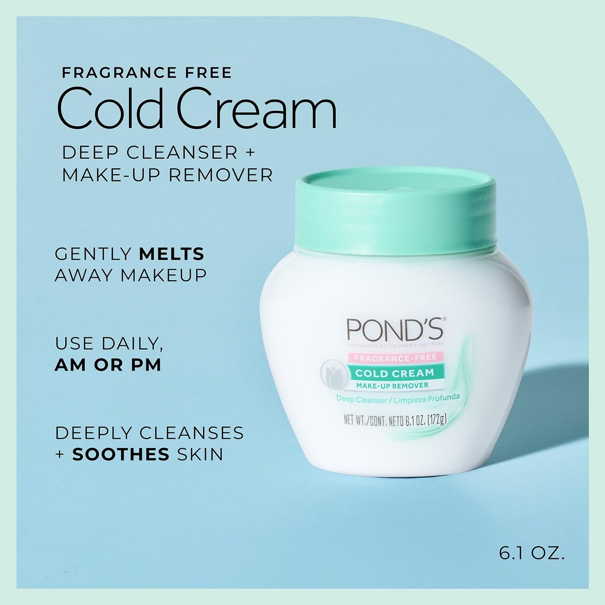 POND'S Cold Cream Make-Up Remover & Deep Cleanser, Fragrance-Free, 2-Pack | Non-Comedogenic, Hypoallergenic, Dermatologist-Tested, 6.1 oz Each Avelisse