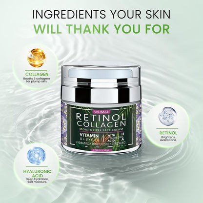 WUMAL Retinol Cream with Collagen & Hyaluronic Acid - Face Moisturizer for Women and Men - Reduces Wrinkles, Fine Lines and Dryness - 1.7 oz Avelisse