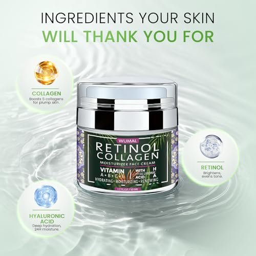 WUMAL Retinol Cream with Collagen & Hyaluronic Acid - Face Moisturizer for Women and Men - Reduces Wrinkles, Fine Lines and Dryness - 1.7 oz Avelisse