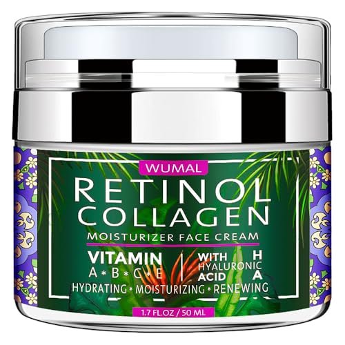 WUMAL Retinol Cream with Collagen & Hyaluronic Acid - Face Moisturizer for Women and Men - Reduces Wrinkles, Fine Lines and Dryness - 1.7 oz Avelisse