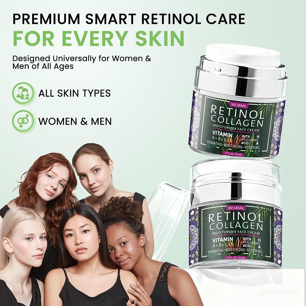 WUMAL Retinol Cream with Collagen & Hyaluronic Acid - Face Moisturizer for Women and Men - Reduces Wrinkles, Fine Lines and Dryness - 1.7 oz Avelisse