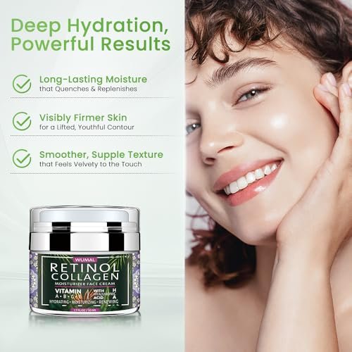 WUMAL Retinol Cream with Collagen & Hyaluronic Acid - Face Moisturizer for Women and Men - Reduces Wrinkles, Fine Lines and Dryness - 1.7 oz Avelisse