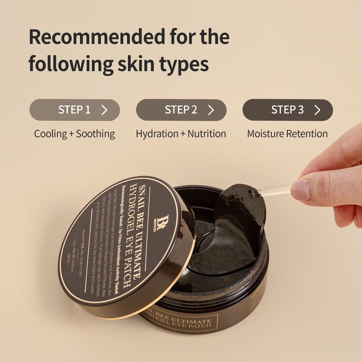 BENTON Snail Bee Ultimate Hydrogel Eye Patches - Hydrating Snail Mucin, Reusable & Cooling (60 Patches) Avelisse